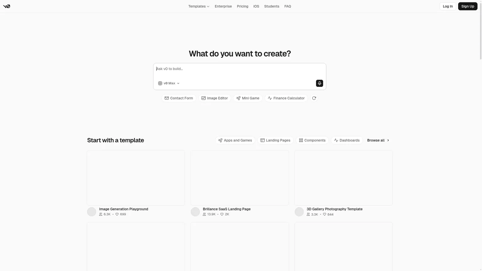 v0 app builder interface