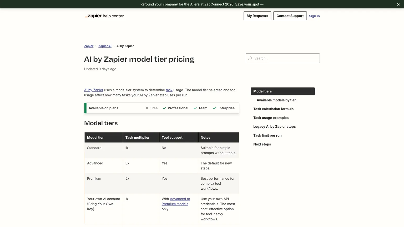AI by Zapier model tier pricing and task formula